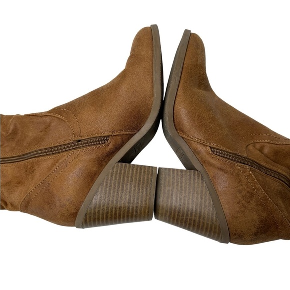Ruff Hewn Boots 3” Block Heel Knee High Zip Close Tan Faux Leather 90s Y2K Club - Picture 3 of 10